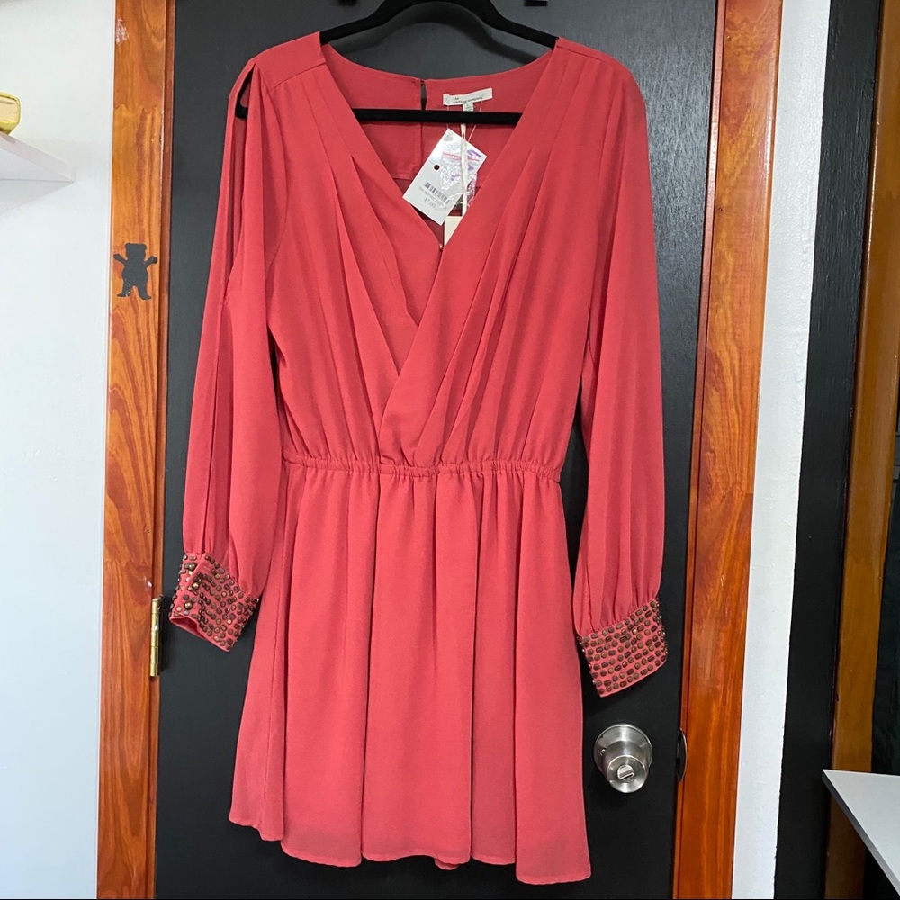 chiffon cold shoulder shift dress